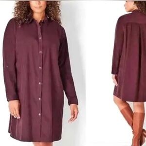 J.Jill NWT Button Front Shirt Dress Large Tall Burgundy